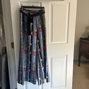 Striped Floral Wide Leg Pants